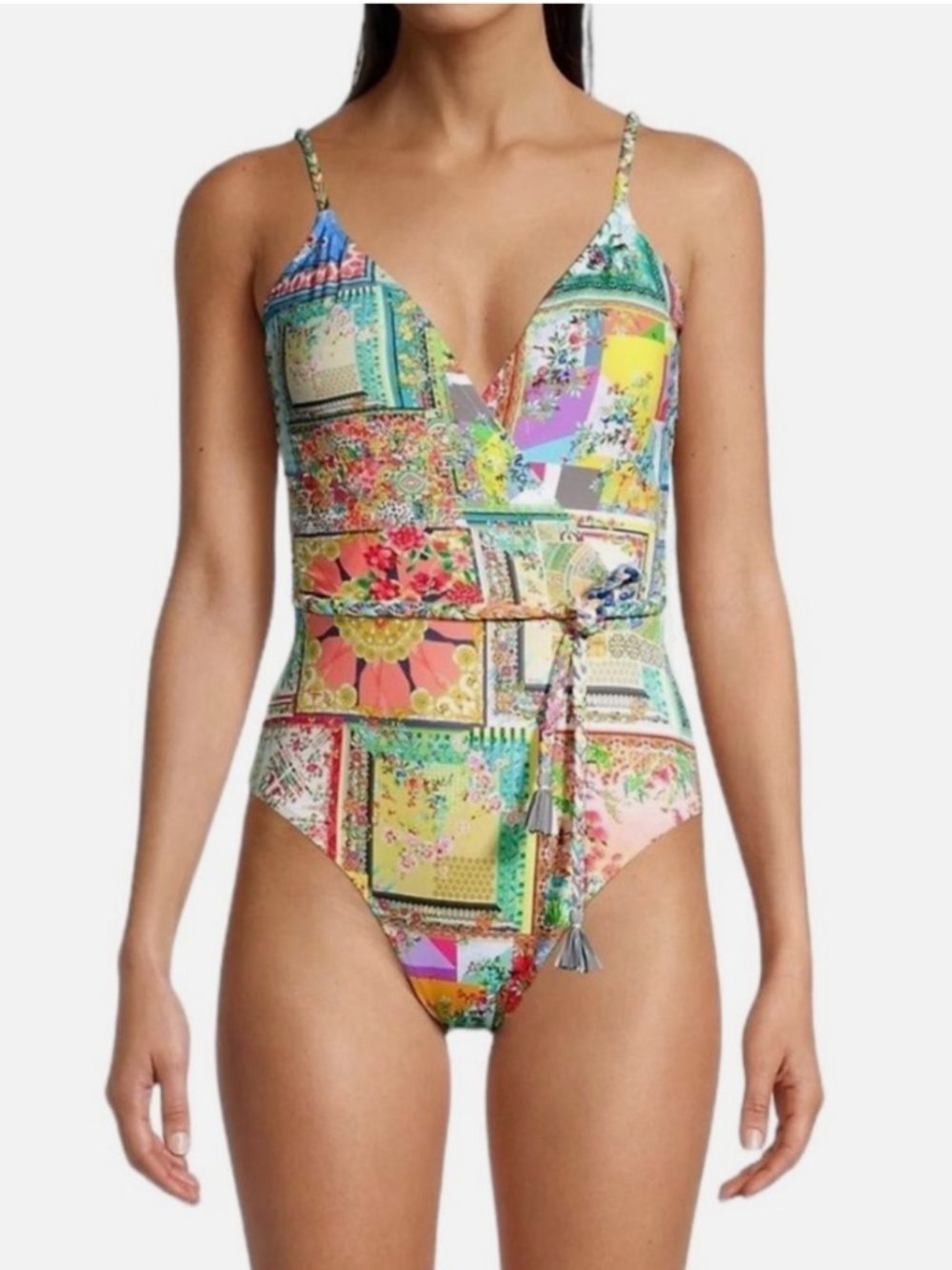 NEW NWT Johnny Was Fleur Braided One Piece Wrap Swimsuit Size Large